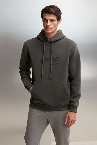 GRIMELANGE Pánská mikina Hamilton s kapucí a kapucí Kangaroo Kapesní tmavě šedá mikina s fleecovým potiskem na vnitřní straně