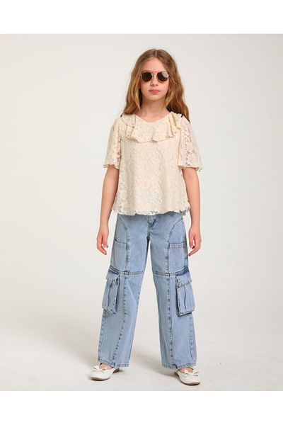 Escabel Çaren Kids - Pantaloni cargo cu buzunar - Pantaloni din denim cu buzunar cargo pentru fete