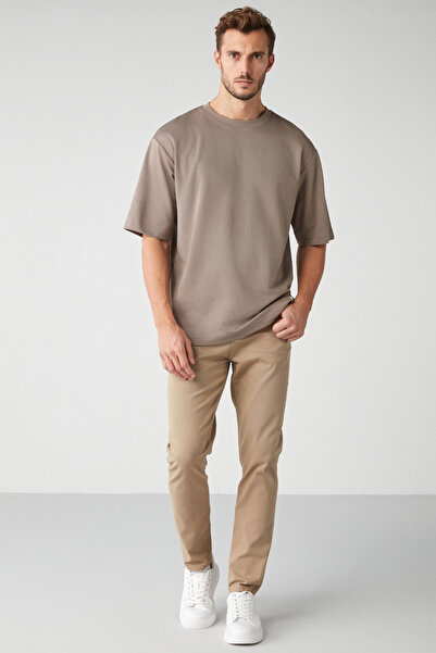 GRIMELANGE Raves Men's Chino Cotton Elastane Fabric Beige Trousers