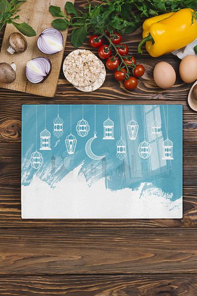 Postifull Glass Cutting Board, Chopping Board, Ramadan Special Pattern, Thick and Tempered Unbreakable Glass, 21*30cm
