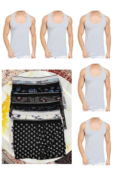 Marjinal Tekstil 10 Piece Undershirt and Boxer Set Economical Package 5 Boxers 5 Undershirt Cotton