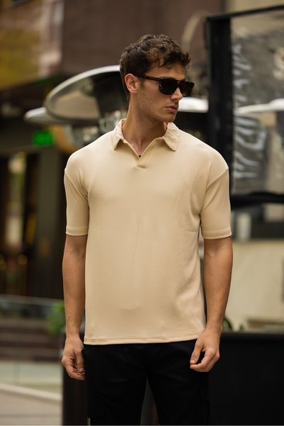 3MODA Men's V-Neck Oversize Ribbed T-shirt