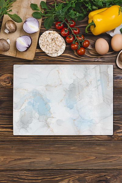 Postifull Glass Cutting Board, Chopping Board, Aesthetic Marble Pattern, Thick and Tempered Unbreakable Glass, 21*30cm