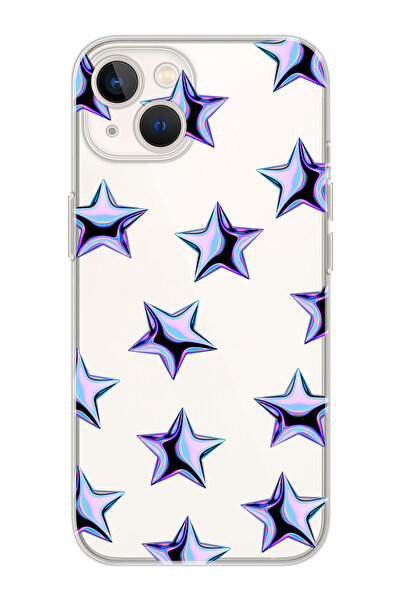 shoptocase Iphone 15PLUS/14PLUS Uyumlu Mor Yıldızlar Desenli Şeffaf Silikon T...