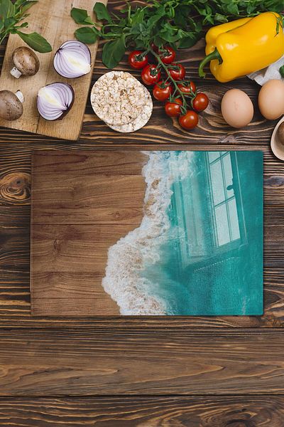 Postifull Glass Cutting Board, Chopping Board, Natural Wood Pattern, Thick and Tempered Unbreakable Glass, 21*30cm