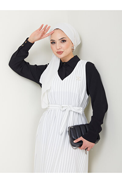 VOLT CLOTHİNG Damska sukienka z kamizelką w paski