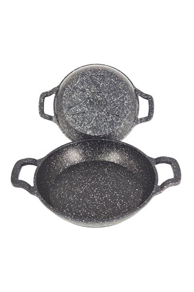 OMS 3728 - 2 Parça - Döküm, Bio Granit,  ( 16 ve 20 Cm ) Sahan Seti, Siyah Renk