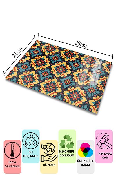 Postifull Glass Cutting Board, Chopping Board, Ethnic Boho Pattern, Thick and Tempered Unbreakable Glass, 21*30cm