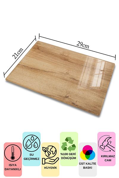 Postifull Glass Cutting Board, Chopping Board, Natural Wood Pattern, Thick and Tempered Unbreakable Glass, 21*30cm