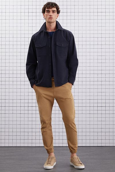 GRIMELANGE Jakob Herren-Hose, gewebt, gewaschen, 4 Taschen, dick, strukturiert, Beige, mit elastischen Beinen