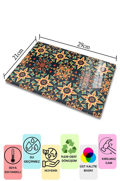 Postifull Glass Cutting Board, Chopping Board, Ethnic Boho Pattern, Thick and Tempered Unbreakable Glass, 21*30cm