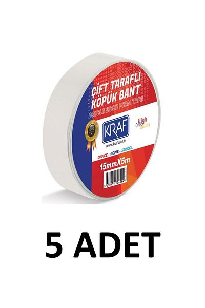 MTKardeşler 5 Pieces 15 Mm X 5 Meters Double Sided Foam Tape