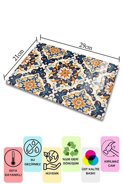 Postifull 21*30cm Ethnic Boho Patterned Unbreakable Glass Cutting Board - Thick and Tempered