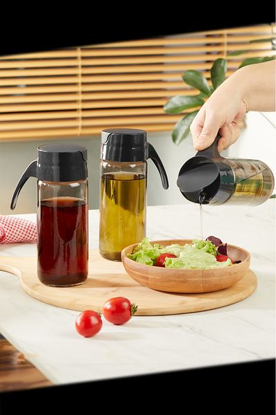Mutfak Köşesi Automatic Opening Lid 3-Piece Oil Vinegar Set, 3-Piece Glass Oil Pot