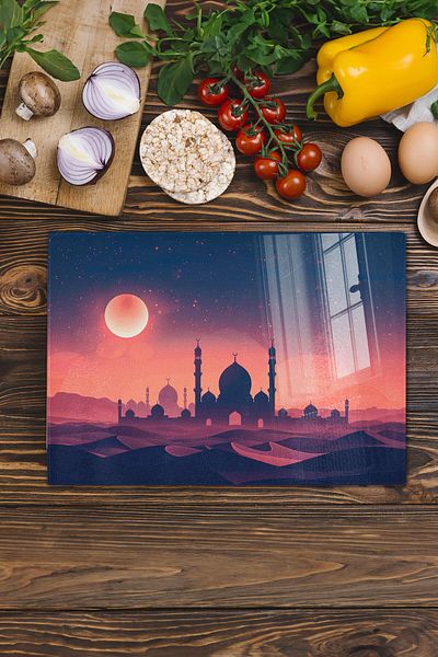 Postifull Glass Cutting Board, Chopping Board, Ramadan Special Pattern, Thick and Tempered Unbreakable Glass, 21*30cm