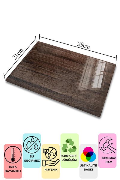 Postifull Glass Cutting Board, Chopping Board, Natural Wood Pattern, Thick and Tempered Unbreakable Glass, 21*30cm