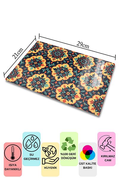 Postifull Glass Cutting Board, Chopping Board, Ethnic Boho Pattern, Thick and Tempered Unbreakable Glass, 21*30cm