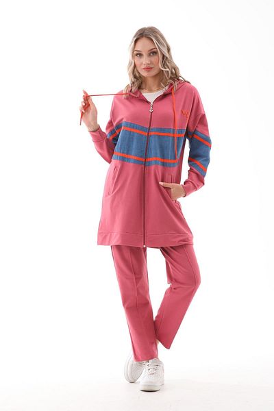 WestBound Women's Denim Piece Striped Bottom Top Double Tracksuit Set PUDRA
