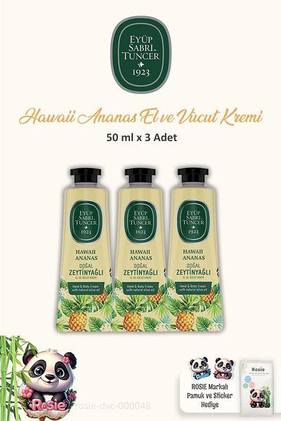 Eyüp Sabri Tuncer Hawaii Pineapple Patterned 3-Pack Hand and Body Cream - 50 ml ROSIE Cotton