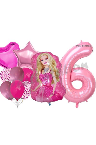 Parti Station 6 Yaş Balon Seti Barbie Konsept Parti Barbie Pembe Doğum Günü Balon Seti