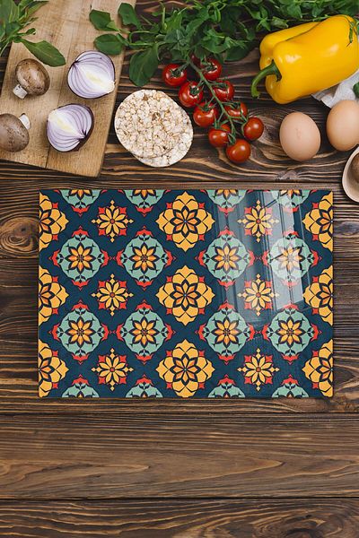Postifull Glass Cutting Board, Chopping Board, Ramadan Special Pattern, Thick and Tempered Unbreakable Glass, 21*30cm