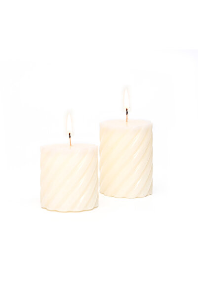 Missi Ekru 2li Spıral Blok Mum Seti