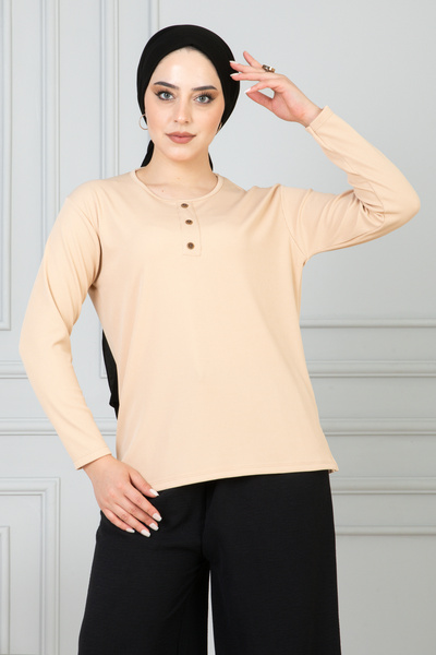 nacar çarşı Γυναικεία μπλούζα Mother Casual Loose Slim Twill με λεπτομέρεια α...