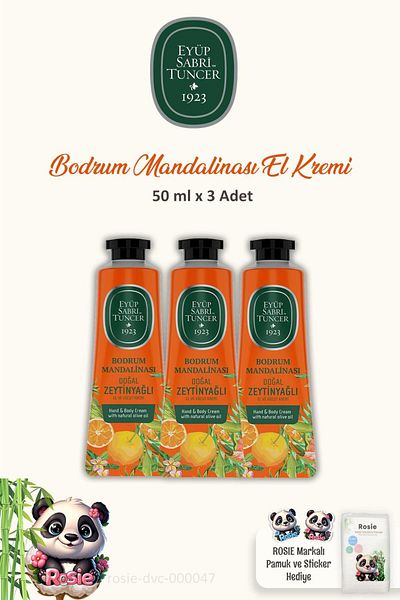Eyüp Sabri Tuncer Bodrum Tangerine Cream Set of 3 - Hand and Body 50 ml ROSIE Cotton