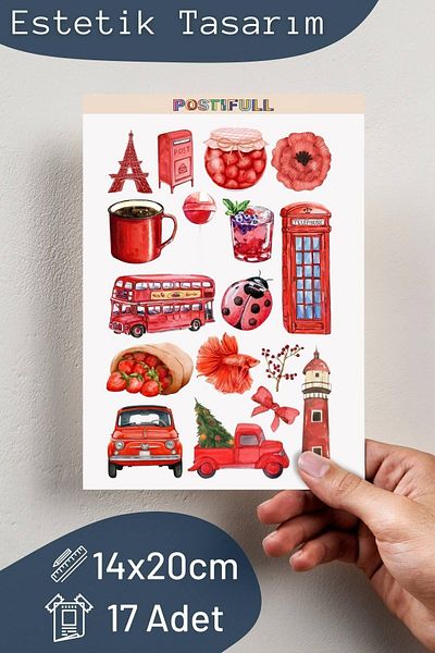 Postifull Red Themed Sticker Set - 17 Pieces Sticker Set - Phone, Tablet, Notebook Laptop Compatible Sticker