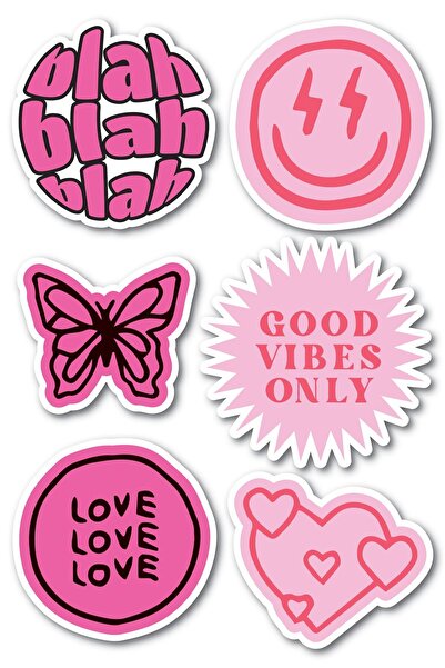 Postifull Pembe Temalı Sticker Seti - 6 Adet Etiket Seti- Telefon, Tablet, De...