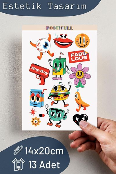 Postifull Mixed Themed Sticker Set - 13 Piece Sticker Set - Phone, Tablet, Notebook Laptop Compatible Sticker