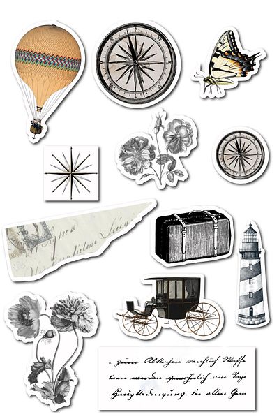 Postifull Vintage and Retro Sticker Set, 12 Pieces Waterproof, Vintage Sticker, Journal, Memopad, Daily Compatible