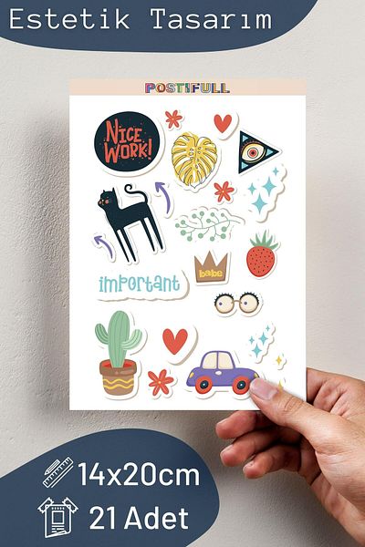 Postifull Minimal Themed Sticker and Label Set - Medium Size - Waterproof, Thick Adhesive Sticker Set