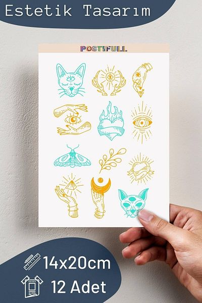 Postifull Σετ αυτοκόλλητων με θέμα το Tarot - Σετ αυτοκόλλητων 12 τεμαχίων - Αυτοκόλλητο συμβατό με τηλέφωνο, tablet, φορητό υπολογιστή