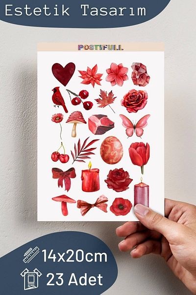 Postifull Red Themed Sticker Set - 23 Piece Sticker Set - Phone, Tablet, Notebook Laptop Compatible Sticker