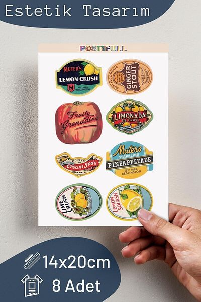 Postifull Vintage Themed Sticker Set - 8 Piece Sticker Set - Phone, Tablet, Notebook Laptop Compatible Sticker