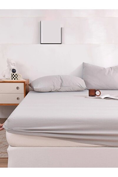 Totem Ranforce Light Gray Cotton Elastic Sheet Set with Pillowcase