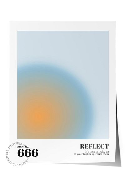 Postifull Σειρά Aura NO:135 - 666 Πολύχρωμη αφίσα χωρίς πλαίσιο με κίτρινο και μπλε αγγελικό νούμερο