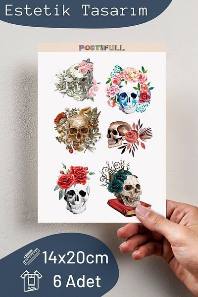 Postifull Σετ αυτοκόλλητων με θέμα το Skull - Σετ αυτοκόλλητων 6 τεμαχίων - Αυτοκόλλητο συμβατό με τηλέφωνο, tablet, φορητό υπολογιστή
