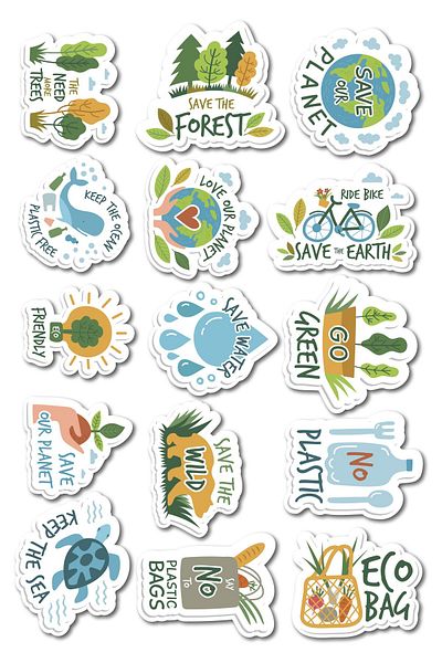 Postifull Σετ αυτοκόλλητων και ετικετών με θέμα Save the Planet - Μεσαίο μέγεθος - Αδιάβροχο, χοντρό σετ αυτοκόλλητων