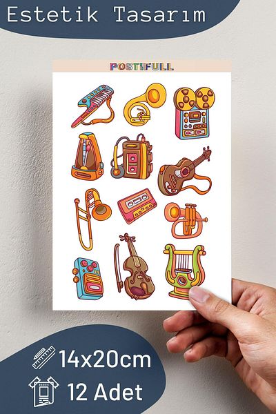 Postifull Music Themed Sticker and Label Set - Medium Size - Waterproof, Thick Adhesive Sticker Set