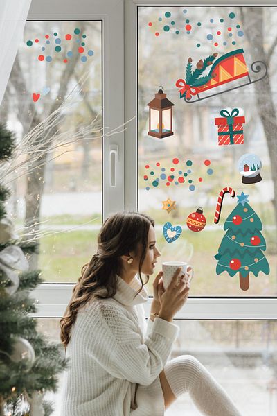 Postifull New Year Sticker Set, New Year Christmas Ornament, Christmas Decoration, Door, Wall And Glass Decoration Sticker