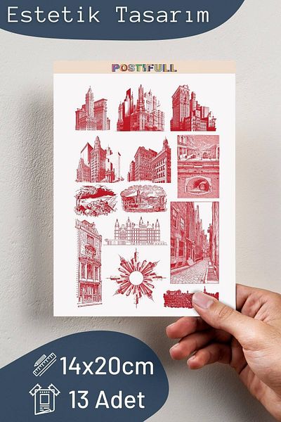 Postifull Red Themed Sticker Set - 13 Piece Sticker Set - Phone, Tablet, Notebook Laptop Compatible Sticker