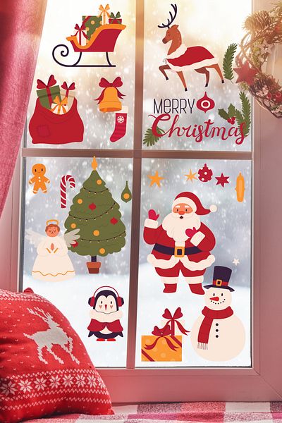 Postifull New Year Sticker Set, Aesthetic Christmas Ornament, New Year Decoration, Door, Wall and Glass Decoration Sticker