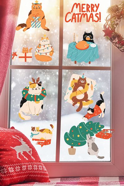 Postifull New Year Sticker Set, New Year Christmas Ornament, Christmas Decoration, Door, Wall And Glass Decoration Sticker