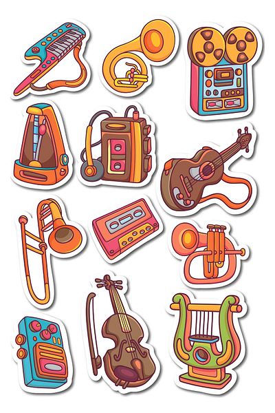 Postifull Music Themed Sticker and Label Set - Medium Size - Waterproof, Thick Adhesive Sticker Set