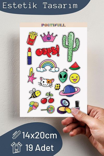 Postifull Minimal Themed Sticker Set - 19 Pieces Sticker Set - Phone, Tablet, Notebook Laptop Compatible Sticker
