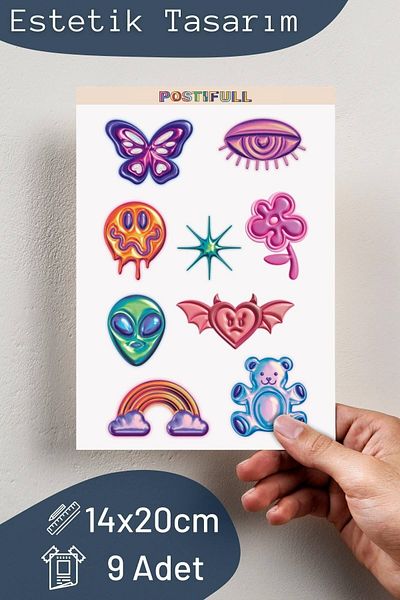 Postifull Indie Themed Sticker Set - 9 Piece Sticker Set - Phone, Tablet, Notebook Laptop Compatible Sticker