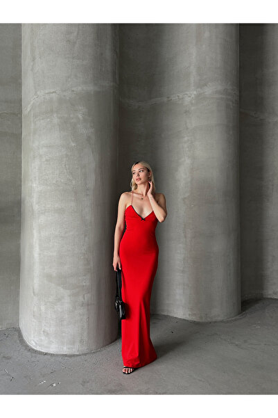 R&G RIMANERE GIOVANI Women's Thin Strap Low-cut Long Dress