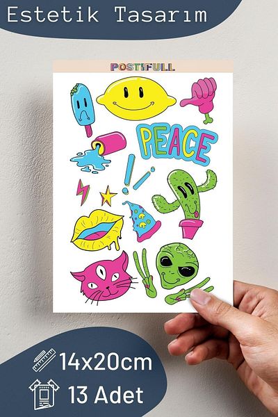 Postifull Minimal Themed Sticker Set - 13 Pieces Sticker Set - Phone, Tablet, Notebook Laptop Compatible Sticker